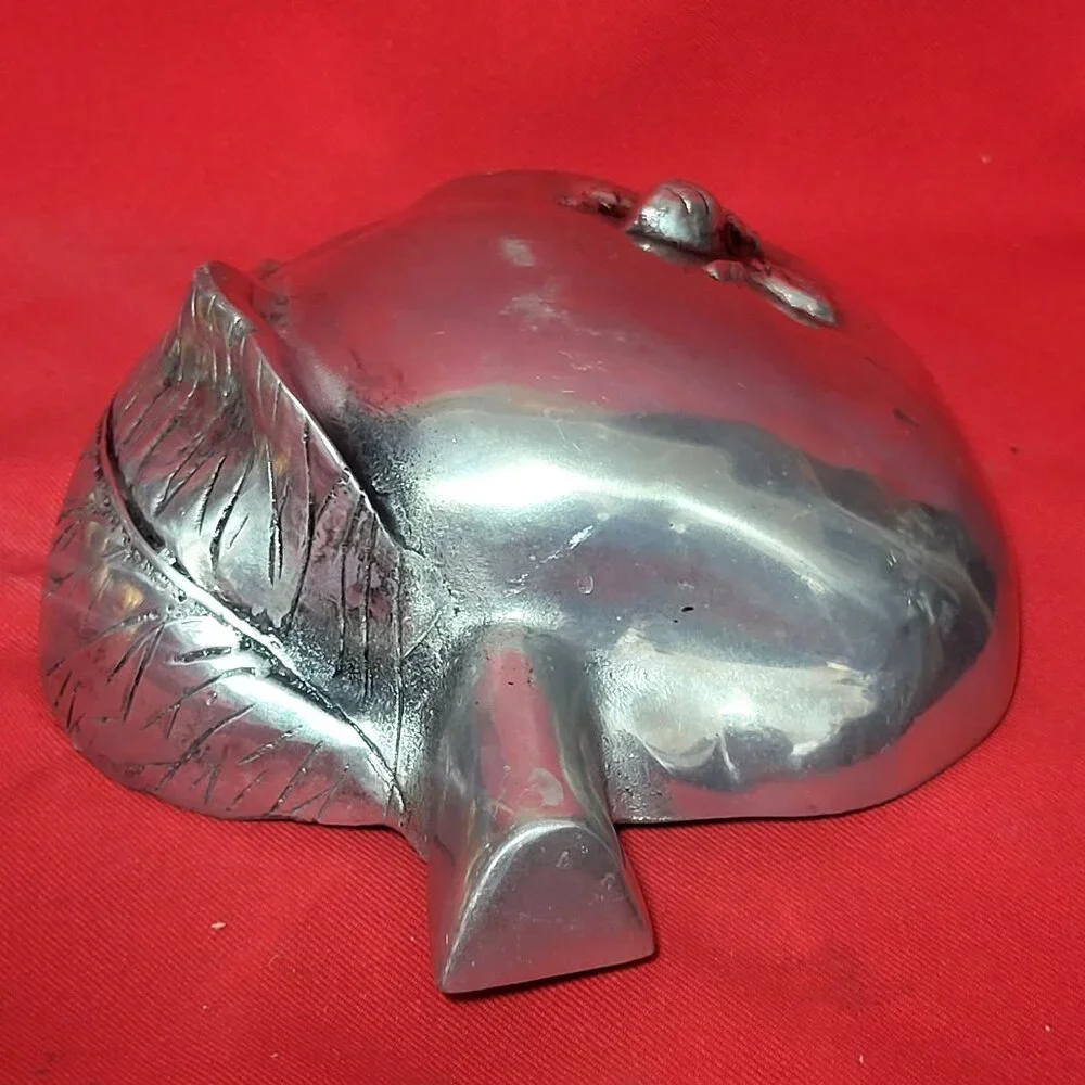 Vintage Metal Apple Shape Trinket Dish Leaf Design Bumblebee